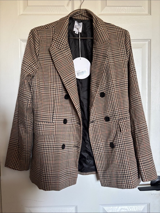 Princess Polly Jackets & Blazers - Princess Polly Brown & Black Houndstooth Double-Breasted Blazer